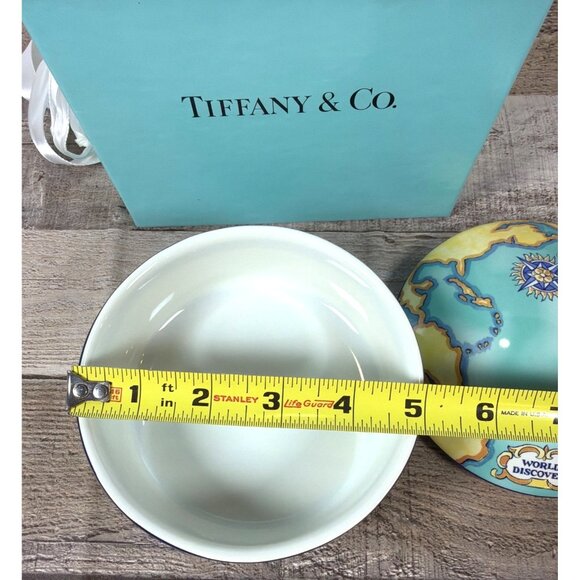 VTG Tiffany & Co France World Discovery Map Ceramic Trinket Box Dish Lid GIFT - Picture 12 of 16